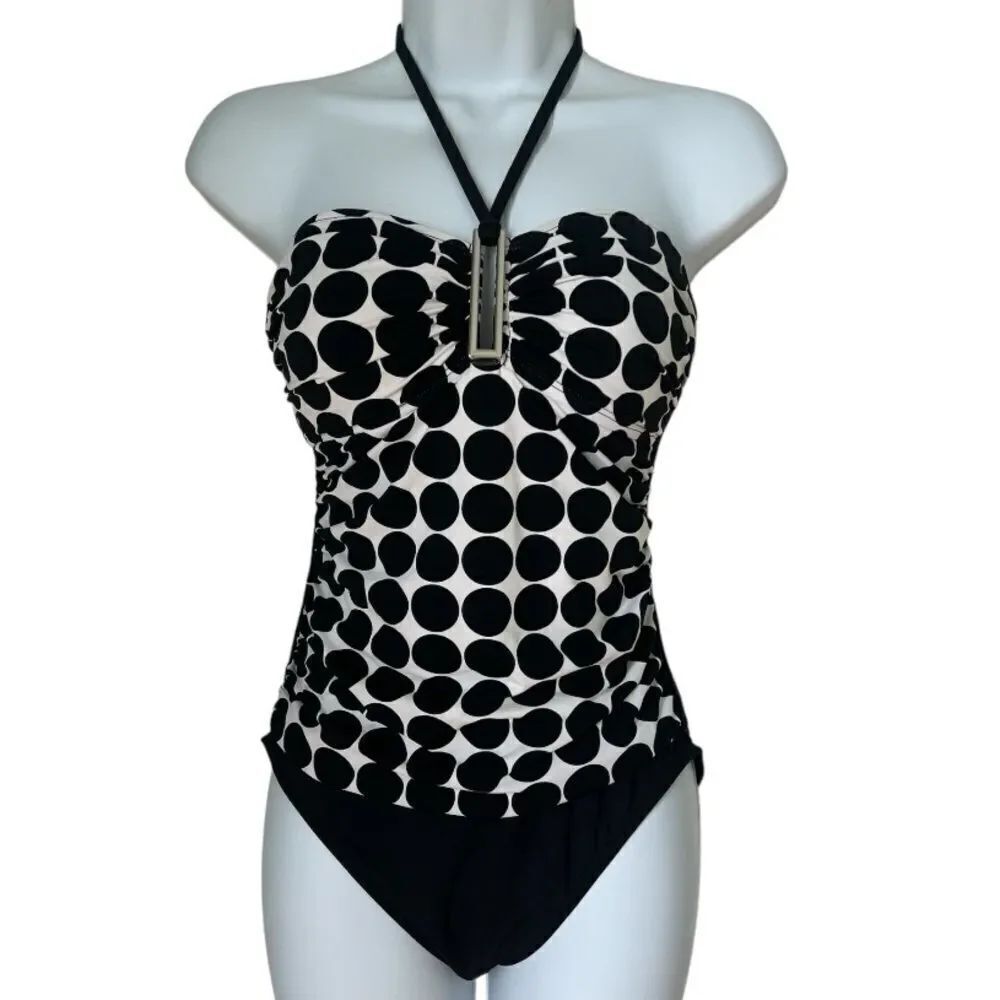 La Blanca Women's One Piece Polka Dot Swimsuit Swimwear Bathing Suit sz 8